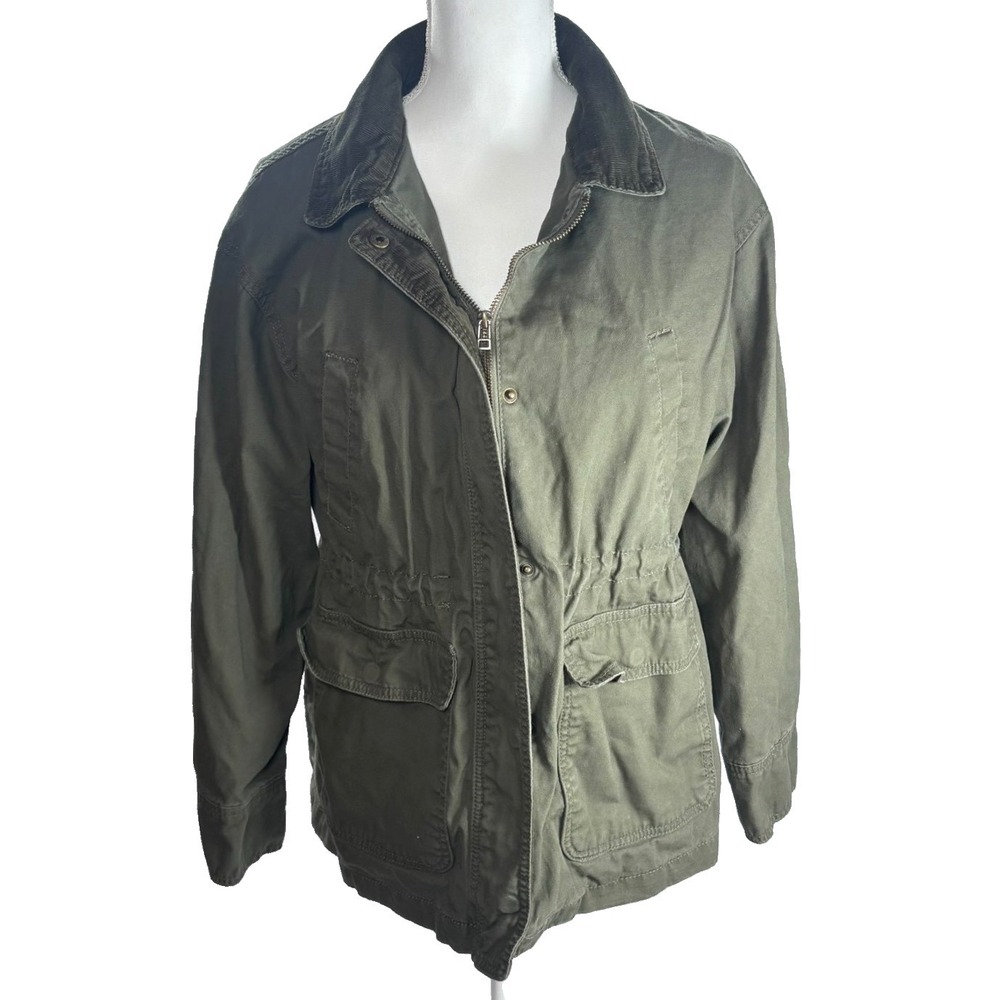 Gorpcore Jacket Corduroy Collar Olive Green Hooded Utility Anorak Lightweight M